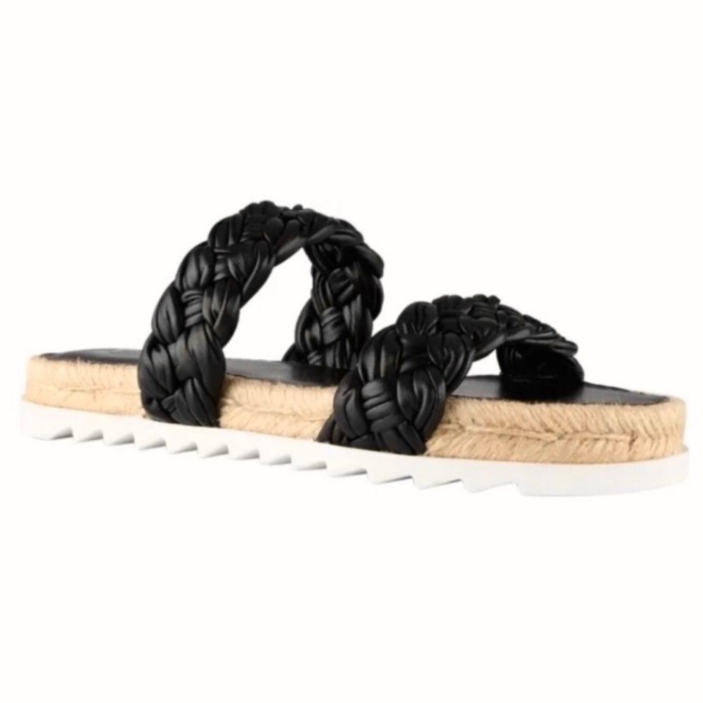 New Marc Fisher, black weave braided flat sandals Jaime